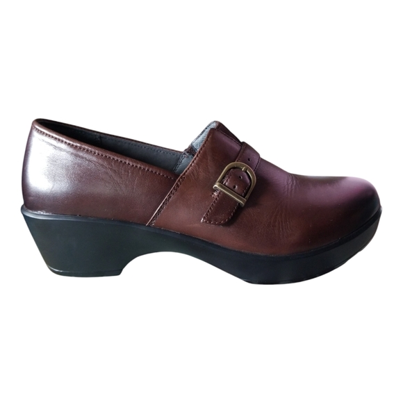 Dansko Brown Leather Mules with Decorative Strap and Black Sole - Picture 1 of 8